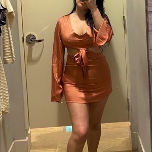 Satin long sleeve woven dress